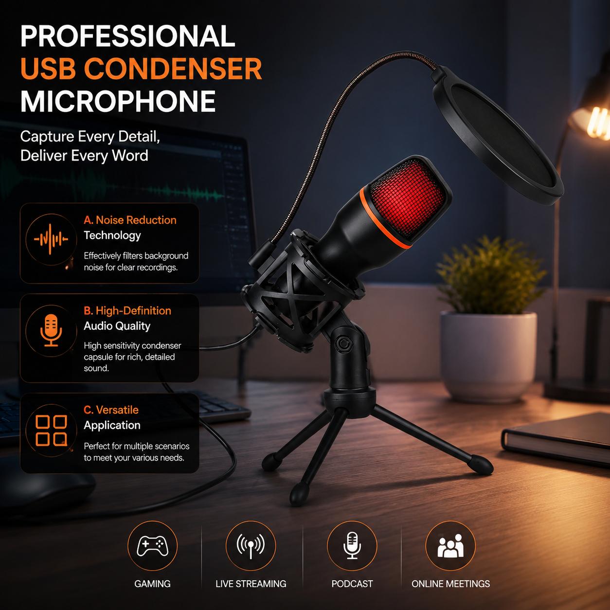 Pc Gaming Youtuber - Kit de Microfone Condensador Profissional com
