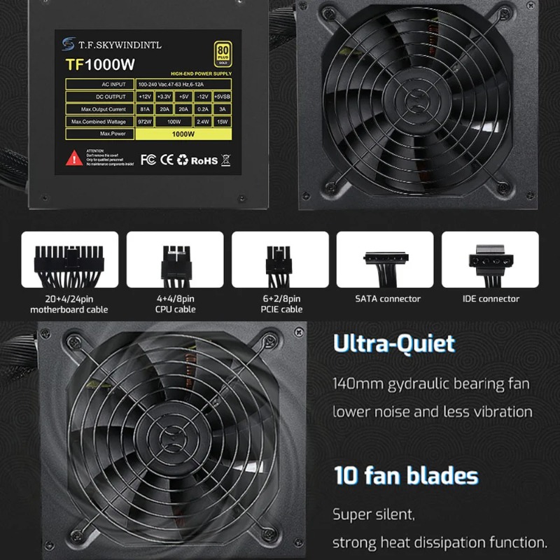 1000w 100-240v atx ouro fonte  - Pc Unit For Gaming avaliação e preço