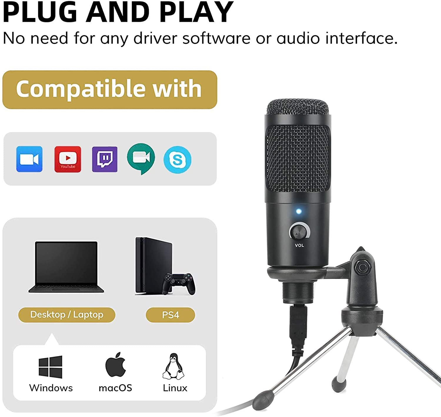 Microfone condensador usb, mic - Pc Gaming Youtuber avaliação e preço